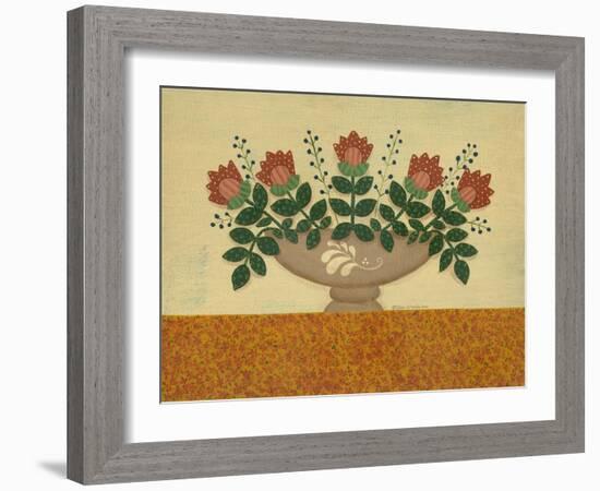 Orange Flowers with Gold Orange Tablecloth-Debbie McMaster-Framed Giclee Print
