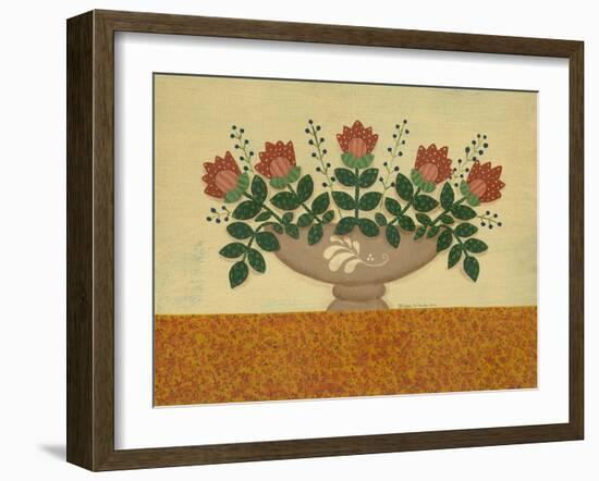 Orange Flowers with Gold Orange Tablecloth-Debbie McMaster-Framed Giclee Print