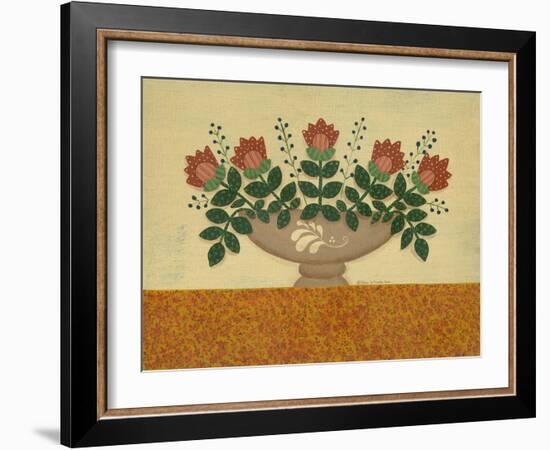 Orange Flowers with Gold Orange Tablecloth-Debbie McMaster-Framed Giclee Print