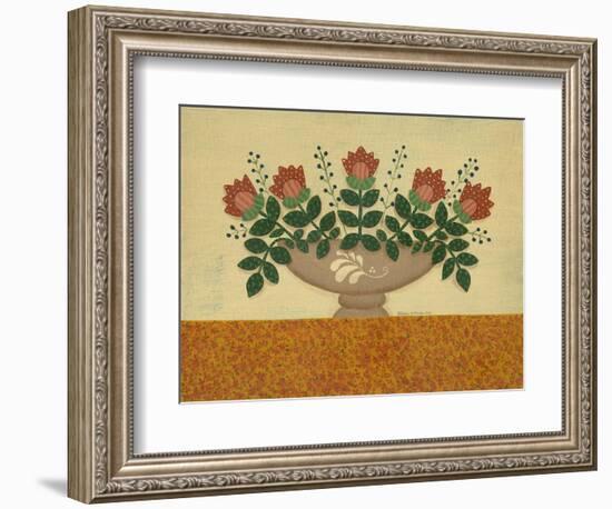 Orange Flowers with Gold Orange Tablecloth-Debbie McMaster-Framed Premium Giclee Print