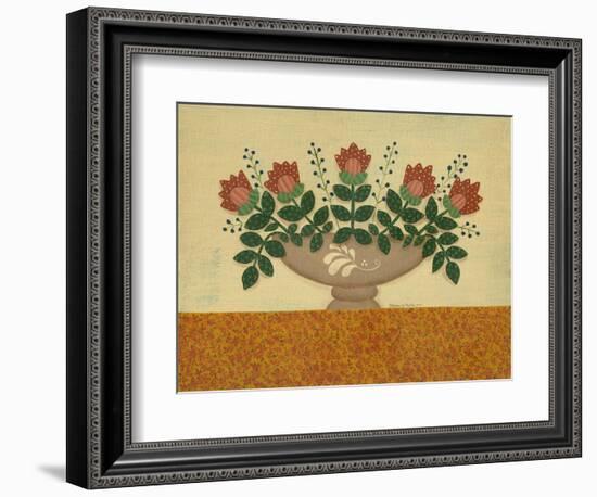 Orange Flowers with Gold Orange Tablecloth-Debbie McMaster-Framed Premium Giclee Print