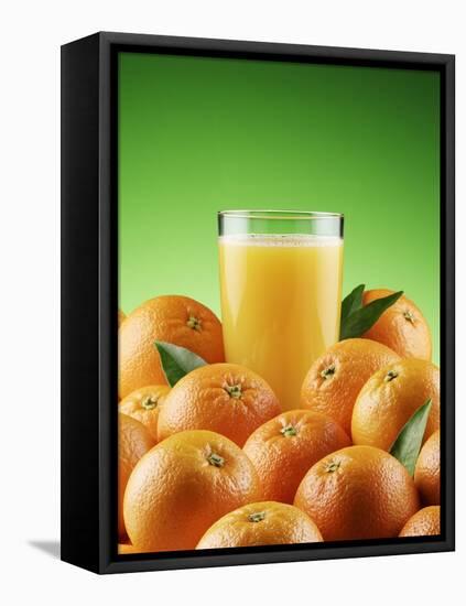 Orange Juice and Fresh Oranges-Miguel G^ Saavedra-Framed Premier Image Canvas