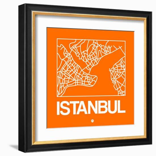 Orange Map of Istanbul-NaxArt-Framed Art Print