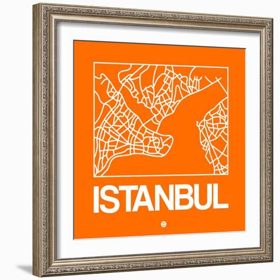 Orange Map of Istanbul-NaxArt-Framed Art Print