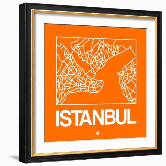 Orange Map of Istanbul-NaxArt-Framed Art Print