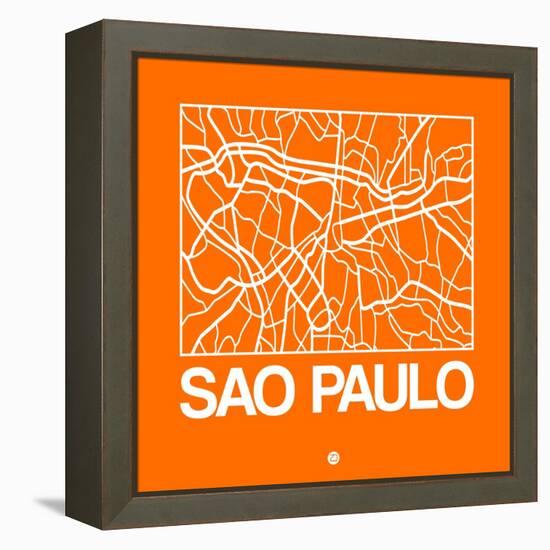 Orange Map of Sao Paulo-NaxArt-Framed Stretched Canvas