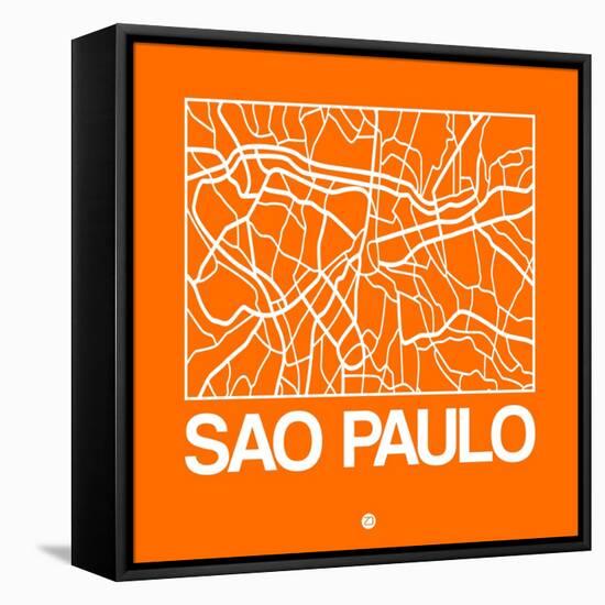 Orange Map of Sao Paulo-NaxArt-Framed Stretched Canvas