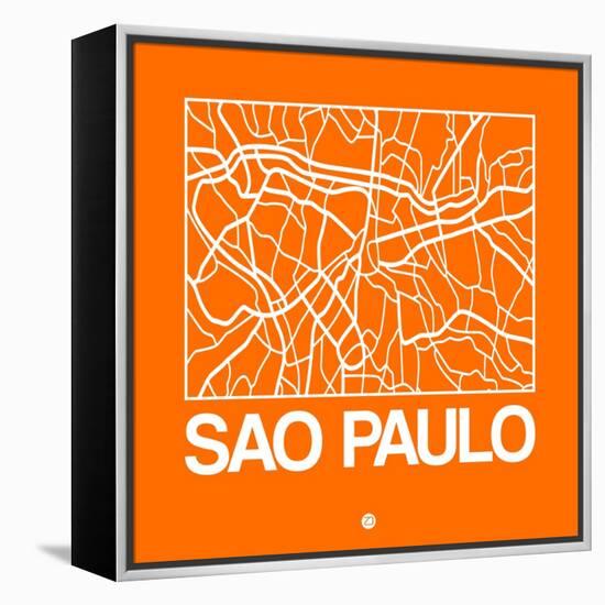 Orange Map of Sao Paulo-NaxArt-Framed Stretched Canvas