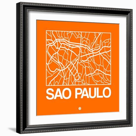 Orange Map of Sao Paulo-NaxArt-Framed Art Print