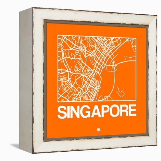 Orange Map of Singapore-NaxArt-Framed Stretched Canvas