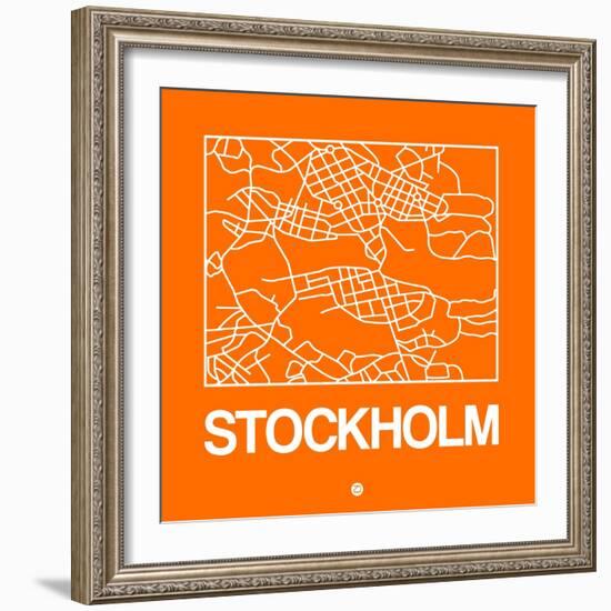 Orange Map of Stockholm-NaxArt-Framed Art Print