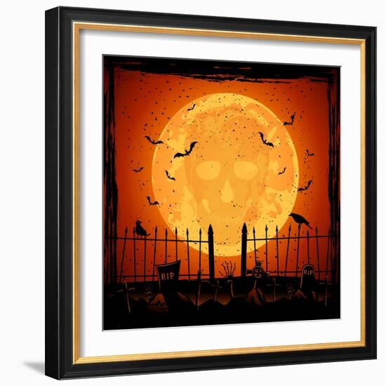 Orange Moon with Skull-losw-Framed Art Print