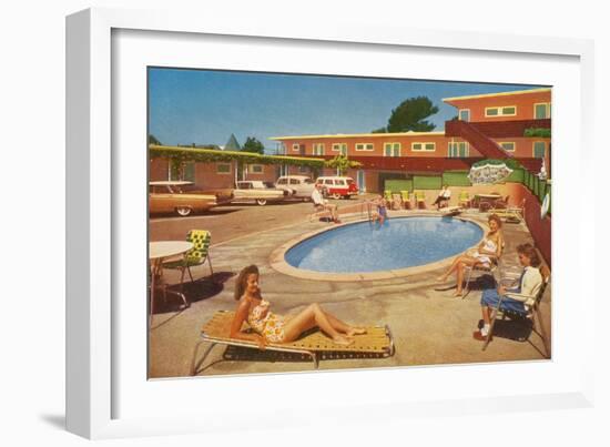 Orange Motel Courtyard-null-Framed Art Print