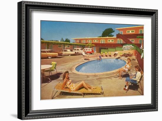 Orange Motel Courtyard-null-Framed Art Print