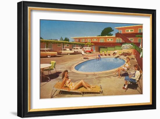 Orange Motel Courtyard-null-Framed Art Print