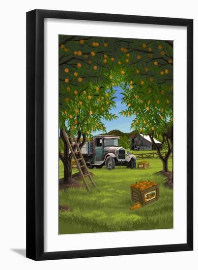 Orange Orchard Scene-Lantern Press-Framed Art Print