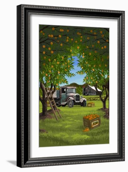 Orange Orchard Scene-Lantern Press-Framed Art Print