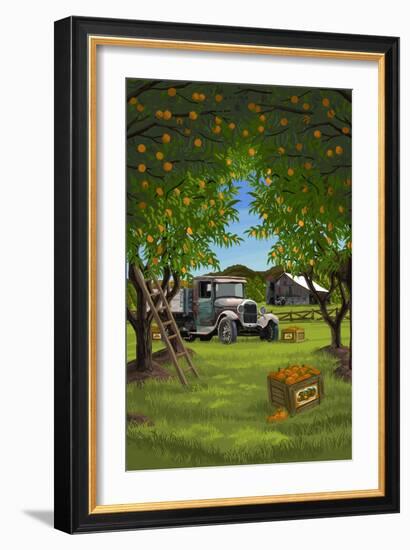 Orange Orchard Scene-Lantern Press-Framed Art Print