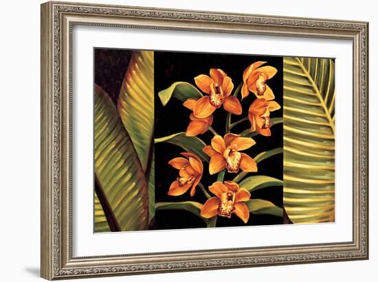 Orange Orchids & Palm Leaves-Rodolfo Jimenez-Framed Art Print