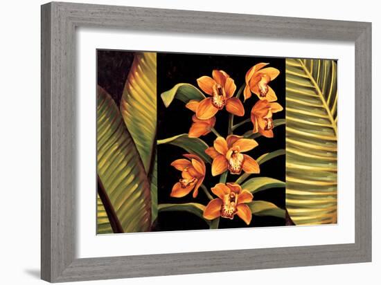 Orange Orchids & Palm Leaves-Rodolfo Jimenez-Framed Art Print