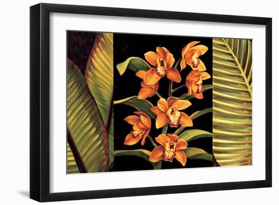 Orange Orchids & Palm Leaves-Rodolfo Jimenez-Framed Art Print