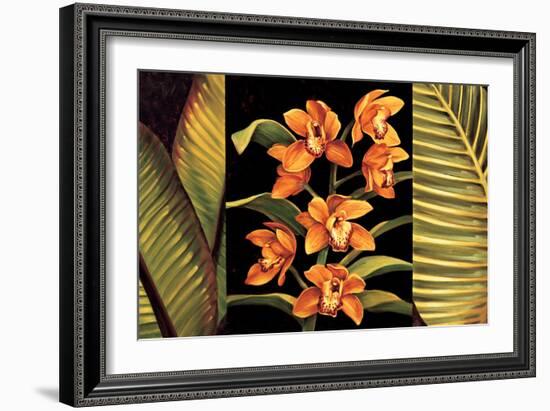 Orange Orchids & Palm Leaves-Rodolfo Jimenez-Framed Art Print