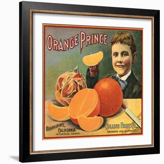 Orange Prince Brand - Highgrove, California - Citrus Crate Label-Lantern Press-Framed Art Print