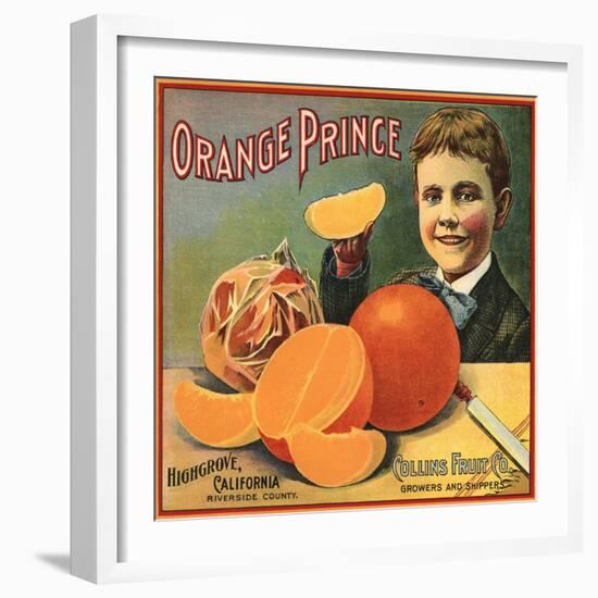 Orange Prince Brand - Highgrove, California - Citrus Crate Label-Lantern Press-Framed Art Print