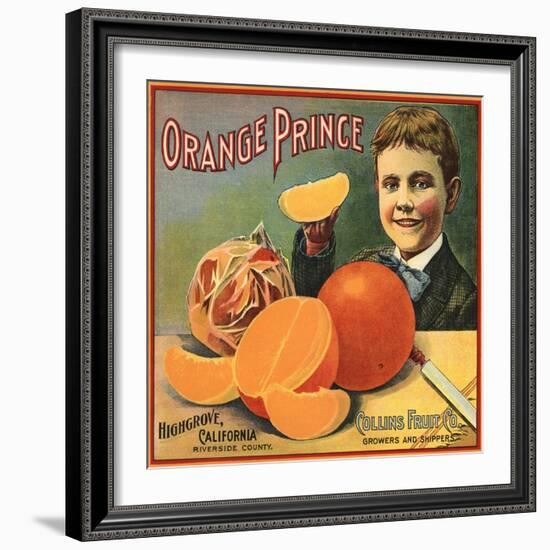 Orange Prince Brand - Highgrove, California - Citrus Crate Label-Lantern Press-Framed Art Print