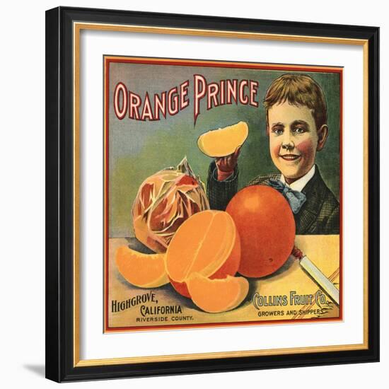 Orange Prince Brand - Highgrove, California - Citrus Crate Label-Lantern Press-Framed Art Print