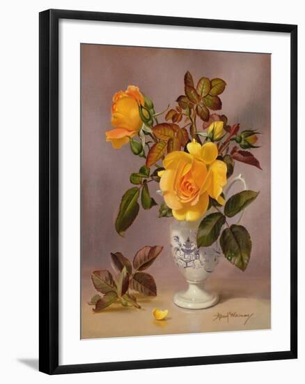 Orange Roses in a Blue and White Jug-Albert Williams-Framed Giclee Print