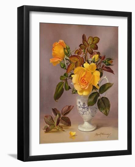 Orange Roses in a Blue and White Jug-Albert Williams-Framed Giclee Print