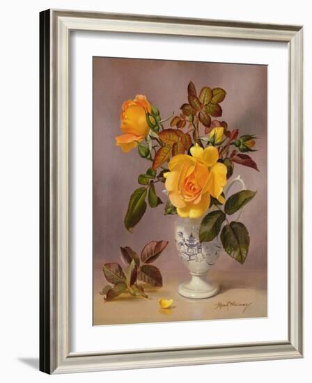 Orange Roses in a Blue and White Jug-Albert Williams-Framed Giclee Print