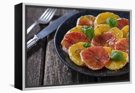 Orange Salad and Blood Orange Salad on Dark Plate-Jana Ihle-Framed Premier Image Canvas