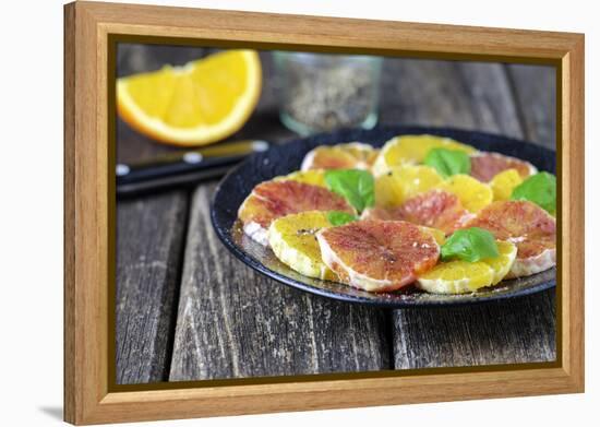 Orange Salad and Blood Orange Salad on Dark Plate-Jana Ihle-Framed Premier Image Canvas