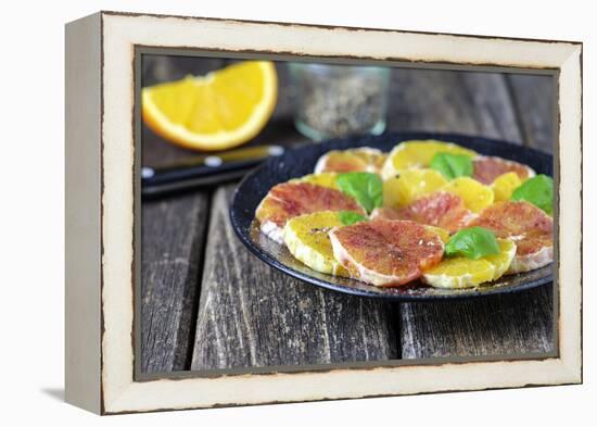 Orange Salad and Blood Orange Salad on Dark Plate-Jana Ihle-Framed Premier Image Canvas