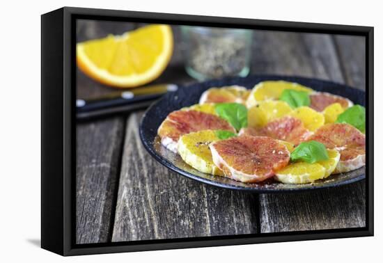 Orange Salad and Blood Orange Salad on Dark Plate-Jana Ihle-Framed Premier Image Canvas