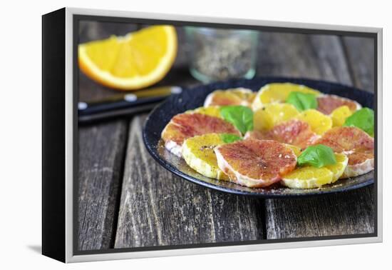 Orange Salad and Blood Orange Salad on Dark Plate-Jana Ihle-Framed Premier Image Canvas