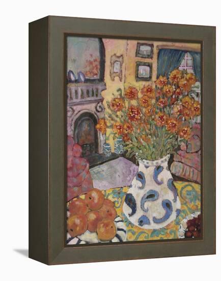 Orange Straw Flowers-Lorraine Platt-Framed Premier Image Canvas