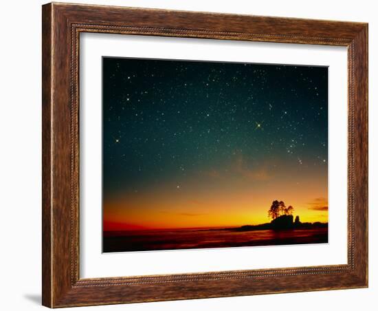 Orange Sunset with Orion, Gemini & Cancer-David Nunuk-Framed Photographic Print