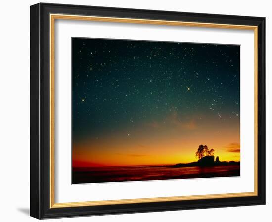 Orange Sunset with Orion, Gemini & Cancer-David Nunuk-Framed Photographic Print