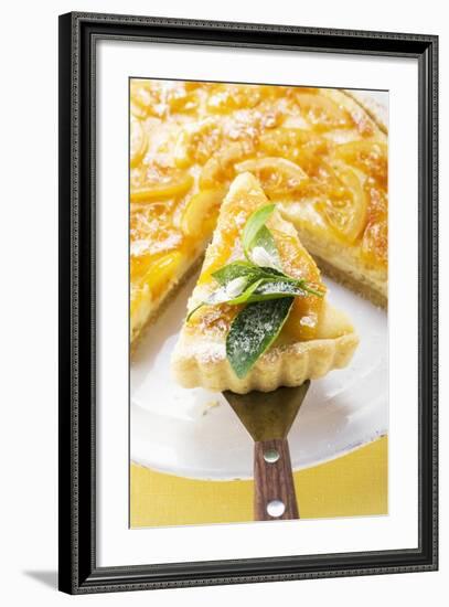 Orange Tart, Partly Sliced, with Slice on Server-Foodcollection-Framed Photographic Print