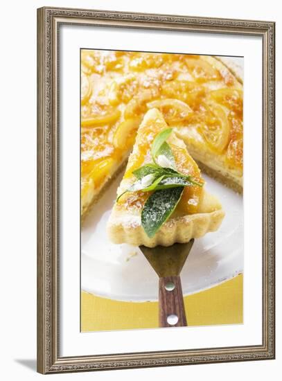 Orange Tart, Partly Sliced, with Slice on Server-Foodcollection-Framed Photographic Print