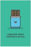 Life is Short. Eat Chocolate! (Line Art Vector Illustration in Flat Style Design)-Orange Vectors-Art Print