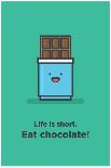 Life is Short. Eat Chocolate! (Line Art Vector Illustration in Flat Style Design)-Orange Vectors-Art Print