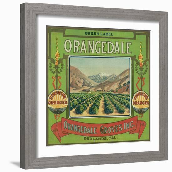 Orangedale Orange Label - Redlands, CA-Lantern Press-Framed Art Print