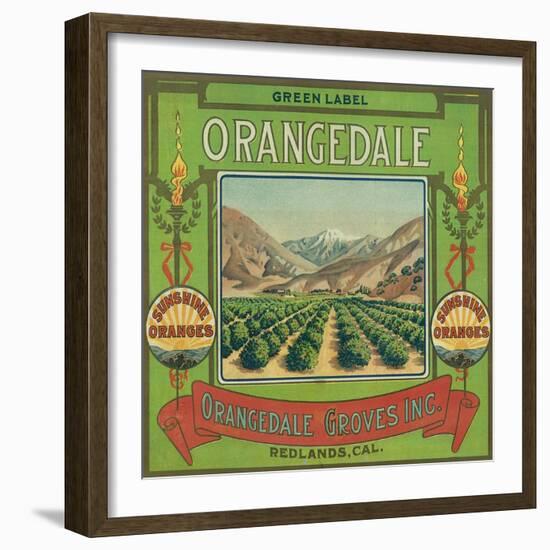 Orangedale Orange Label - Redlands, CA-Lantern Press-Framed Art Print