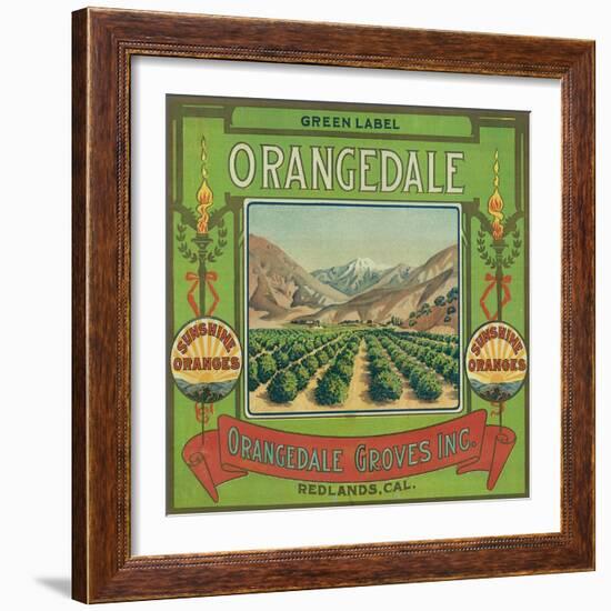 Orangedale Orange Label - Redlands, CA-Lantern Press-Framed Art Print