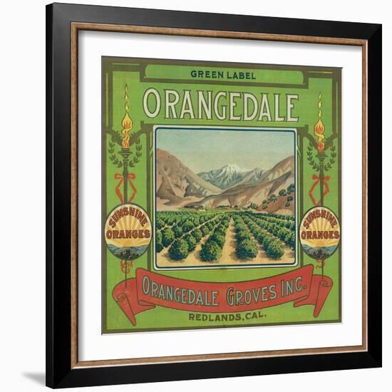 Orangedale Orange Label - Redlands, CA-Lantern Press-Framed Art Print