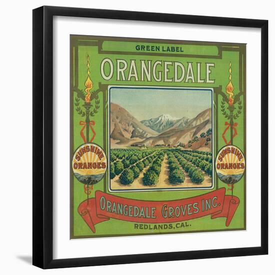 Orangedale Orange Label - Redlands, CA-Lantern Press-Framed Art Print